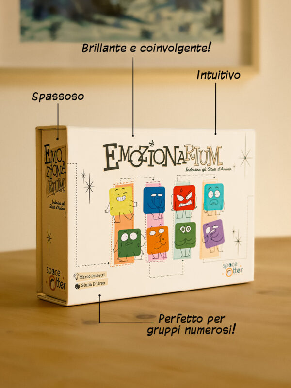 Copertina Frontale gioco da tavolo sulle emozioni chiamato Emozionarium