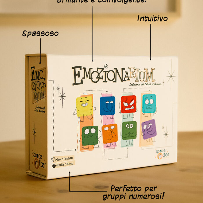Copertina Frontale gioco da tavolo sulle emozioni chiamato Emozionarium